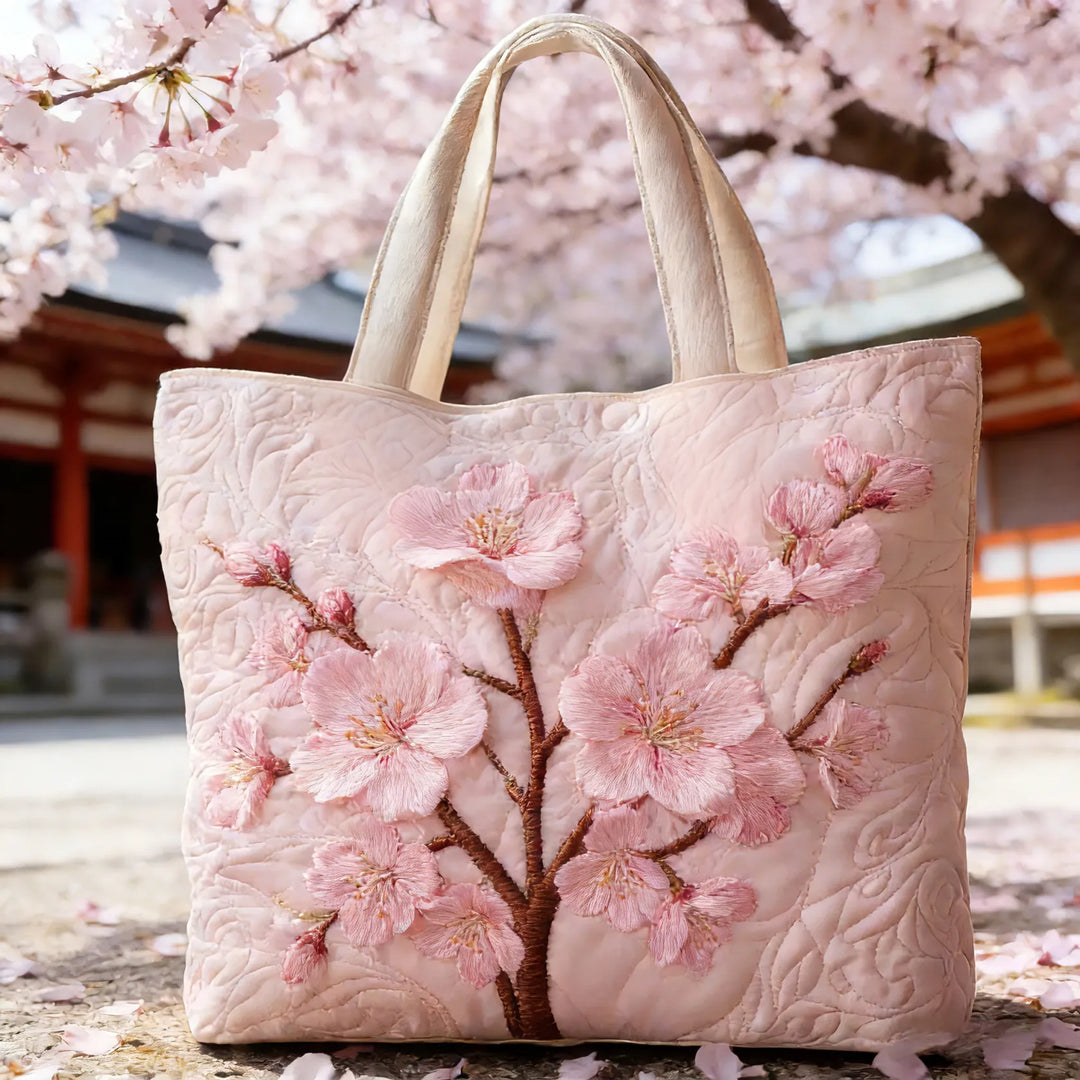 Blossom Serenity | Ručno izrađena prošivena tote torba